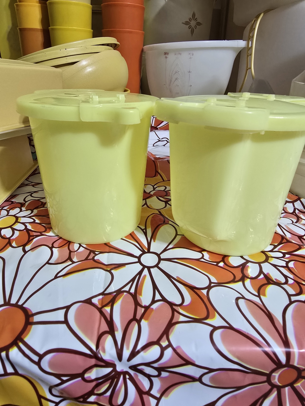 Vintage Tupperware Yellow Sugar & Cream Plastic Storage with Lids